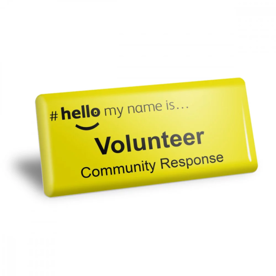 Volunteer Yellow Acrylic Domed Badges - #hellomynameis