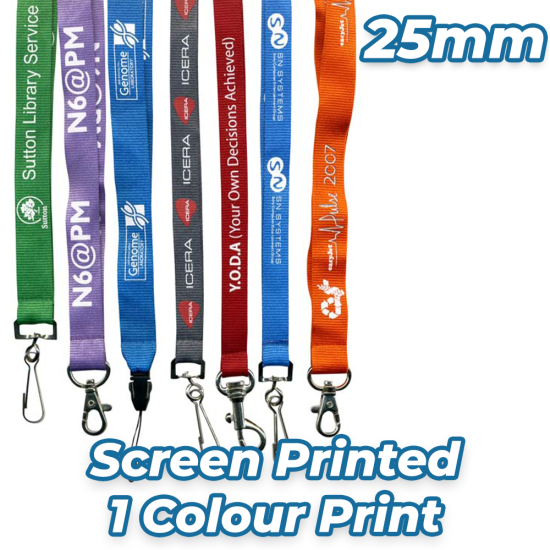 25mm Screen Printed Coloured Lanyards - 1 Colour Print - 14-21 day delivery